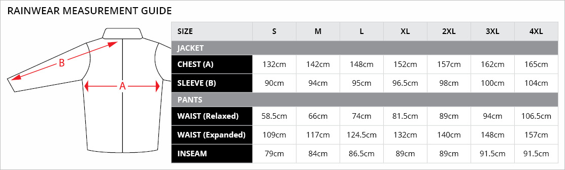 Nelson-Rigg Rainwear Measurment Guide