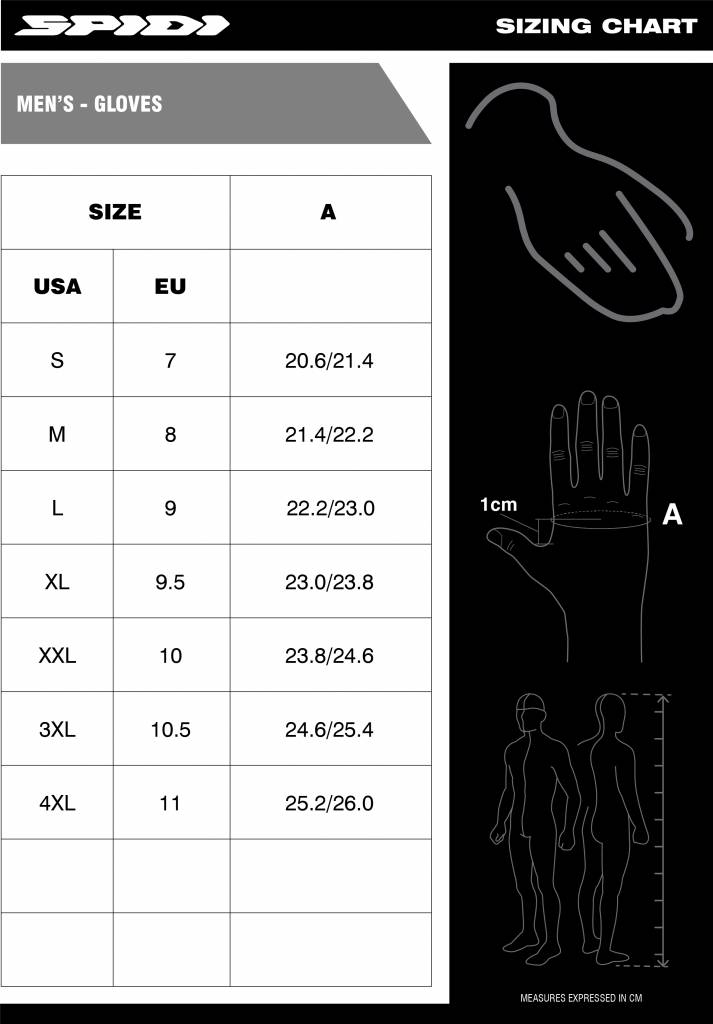 Spidi Men's gloves Size chart